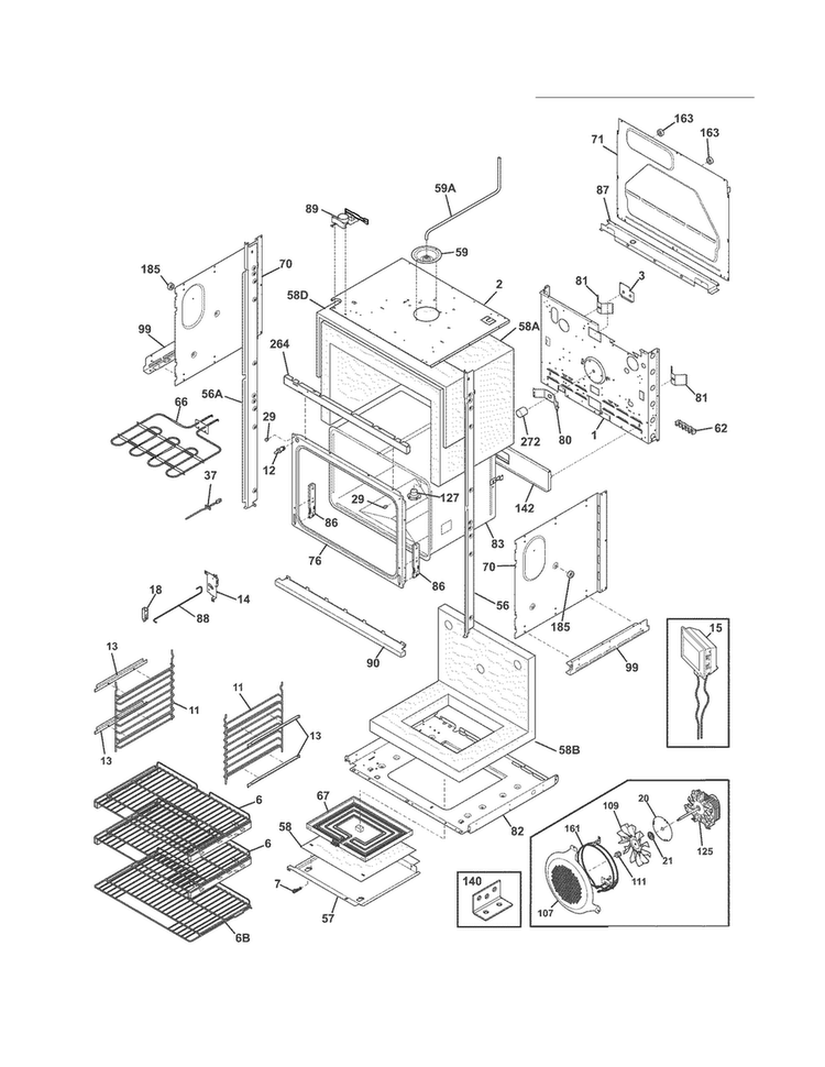 Lower Oven Diagram and Parts List for EI30EW45JS3  Electrolux Wall Oven