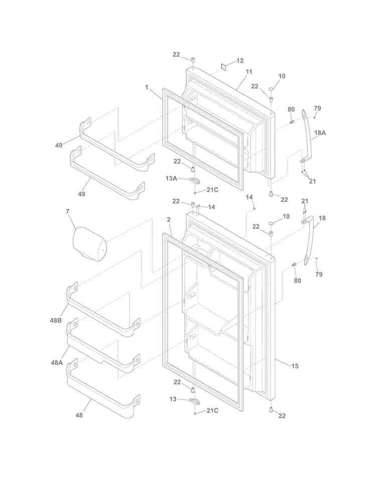 Doors Diagram and Parts List for FFHI1826PS2  Frigidaire Refrigerator