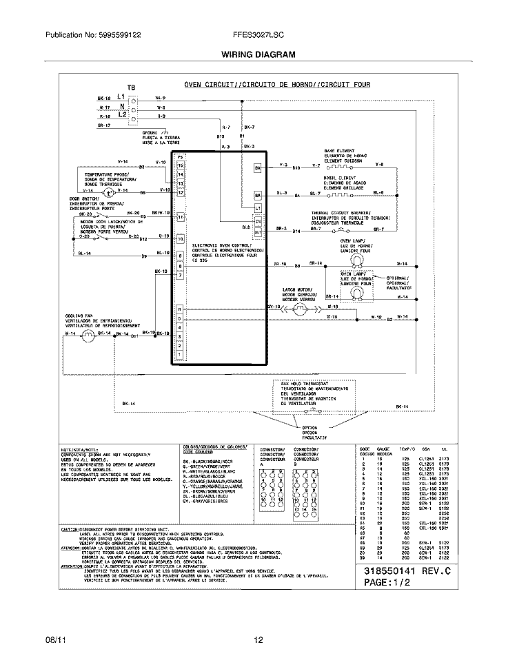 WIRING DIAGRAM Diagram and Parts List for FFES3027LSC  Frigidaire Range