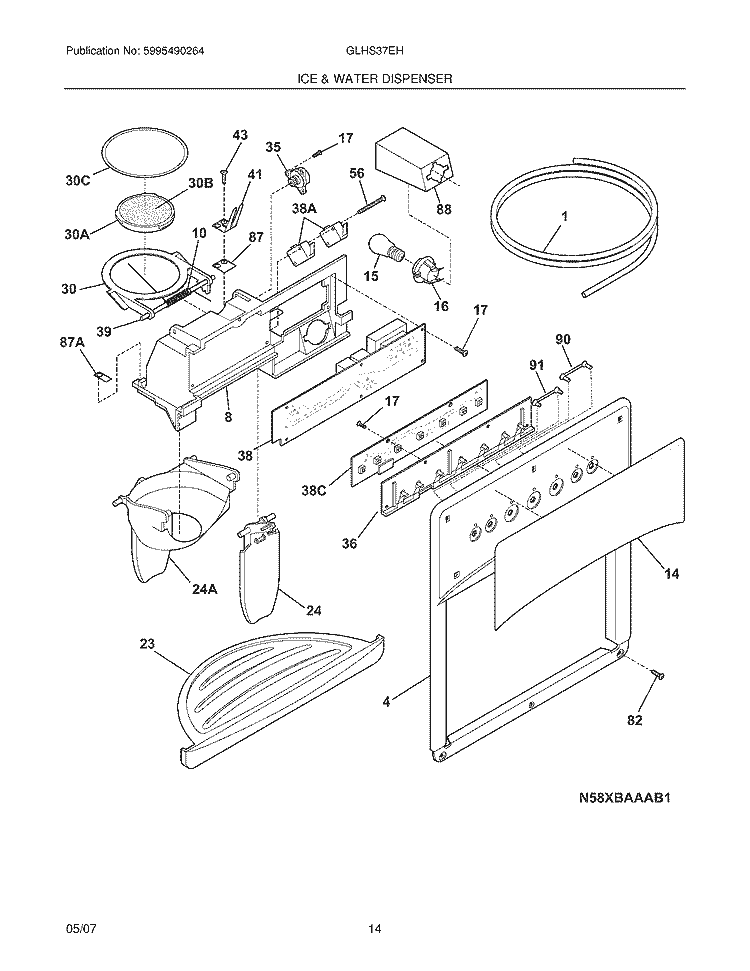 ICE & WATER DISPENSER Diagram and Parts List for GLHS37EHQ2  Frigidaire Refrigerator