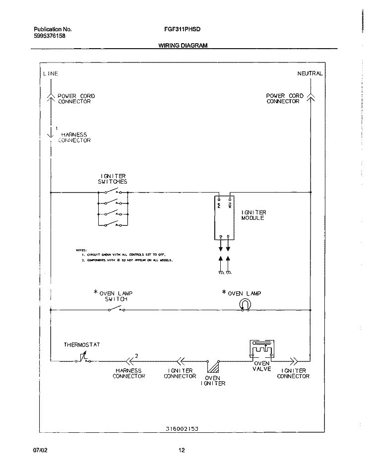 WIRING DIAGRAM Diagram and Parts List for FGF311PHSD  Frigidaire Range