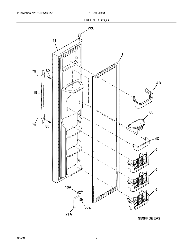 FREEZER DOOR Diagram and Parts List for PHS69EJSS1  Frigidaire Refrigerator