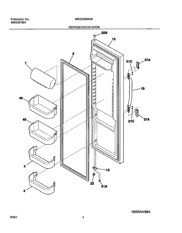 REFRIGERATOR DOOR Diagram and Parts List for WRS23MW3AW5  Westinghouse Refrigerator