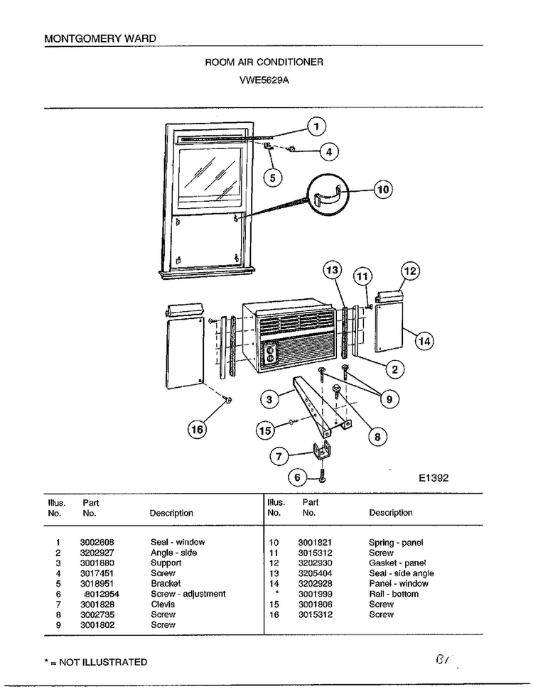 Room Air Conditioner Page 5 Diagram and Parts List for 5629A  Frigidaire Air Conditioner