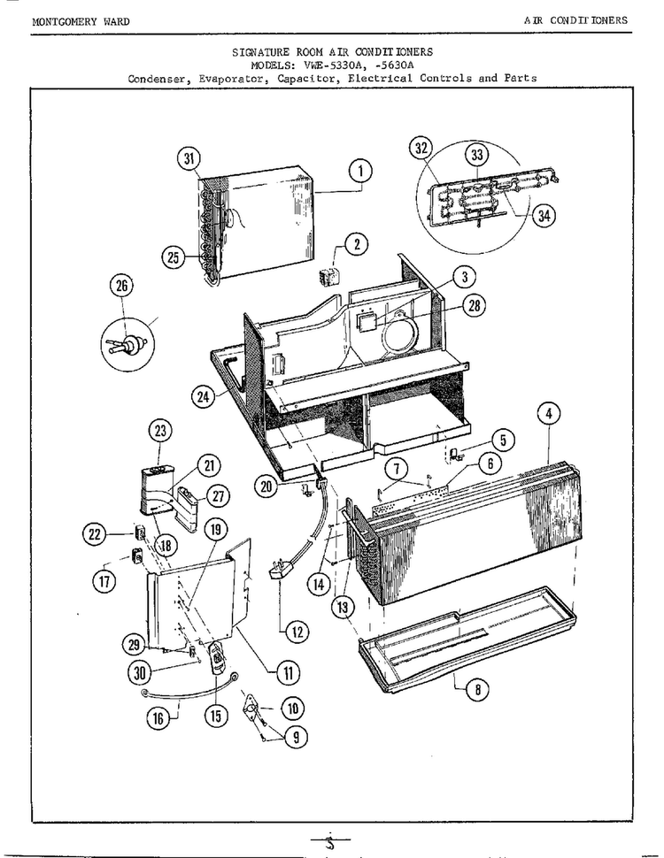 Condenser/evaporator/etc. Diagram and Parts List for 5330A  Frigidaire Air Conditioner