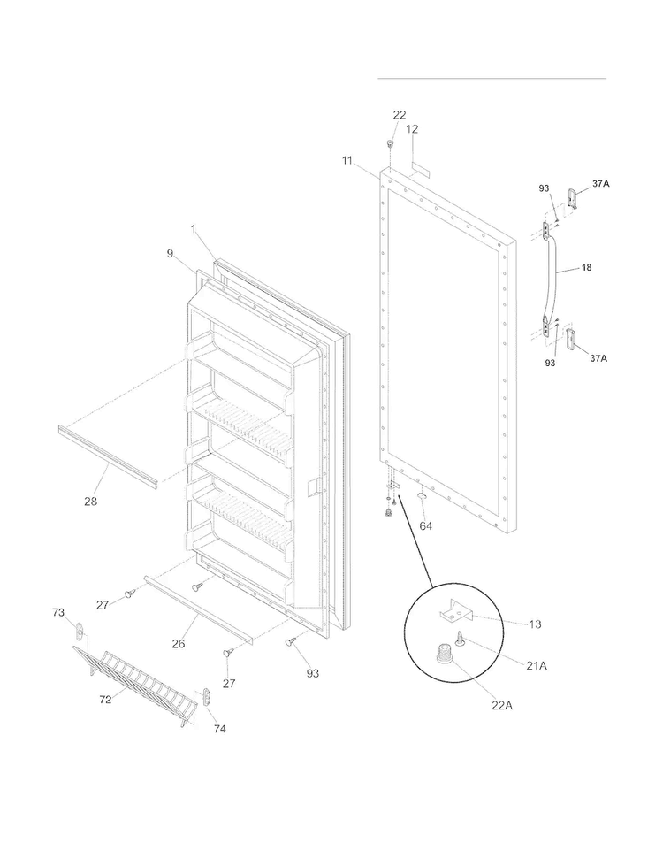 Door Diagram and Parts List for FRU17G4JW22  Frigidaire Refrigerator