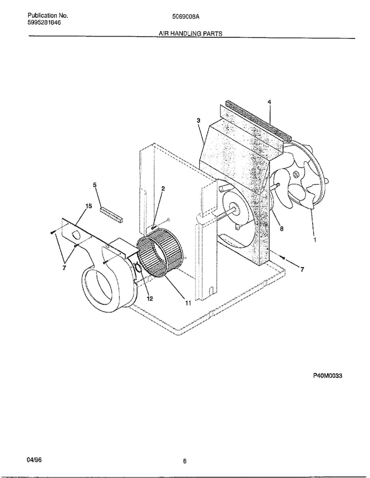 Air Handling Parts Diagram and Parts List for 5069008A  Frigidaire Air Conditioner