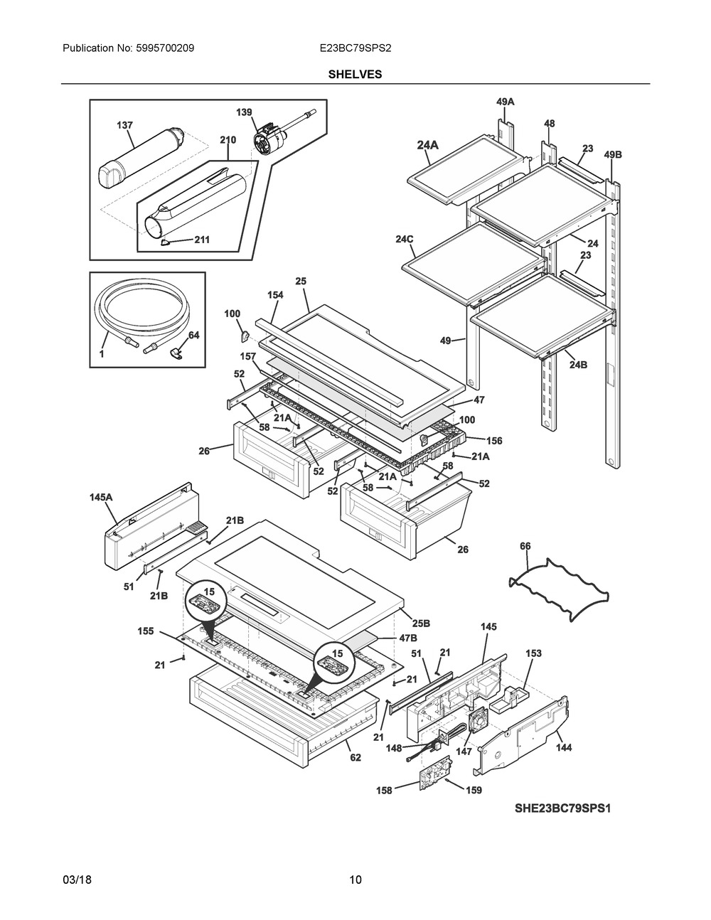 Shelves Diagram and Parts List for E23BC79SPS2  Frigidaire Refrigerator