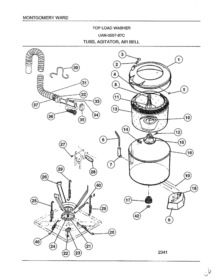 Tubs/agitator/air Bell Diagram and Parts List for 6507-87C  Frigidaire Washer