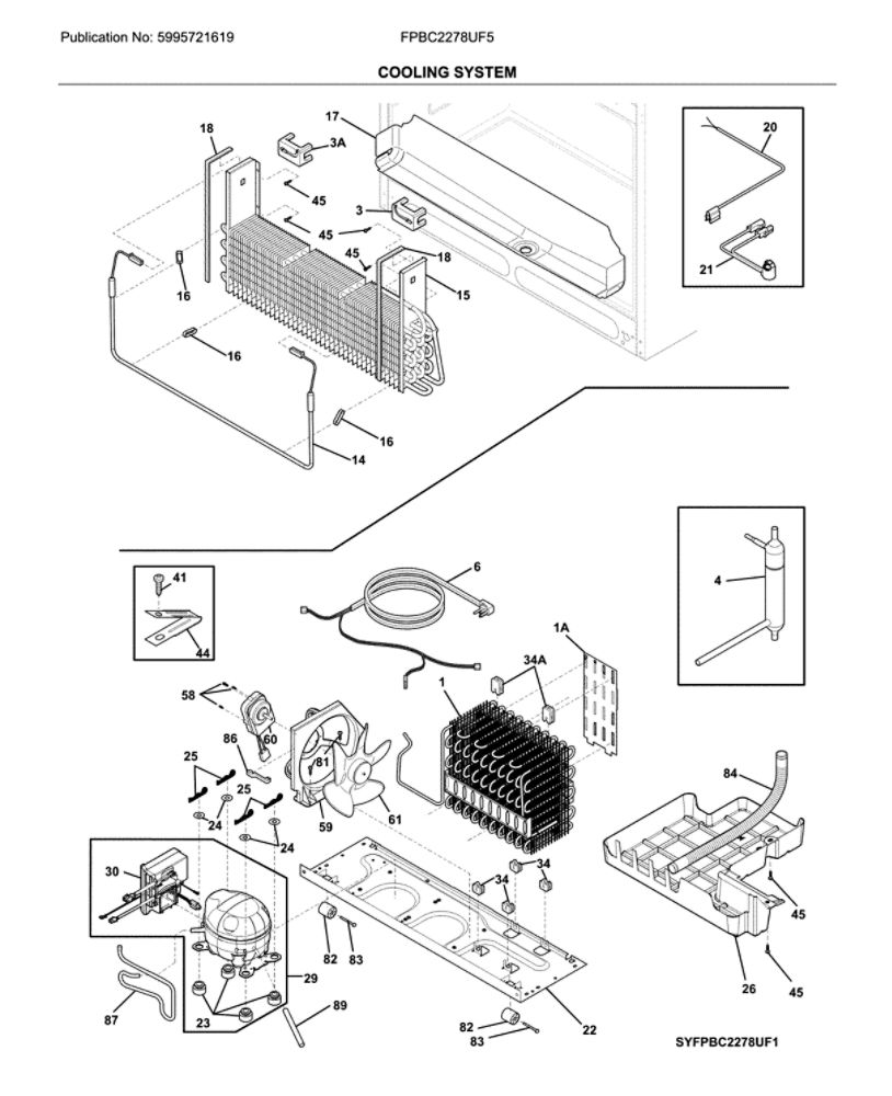 System Diagram and Parts List for FPBC2278UF5  Frigidaire Refrigerator