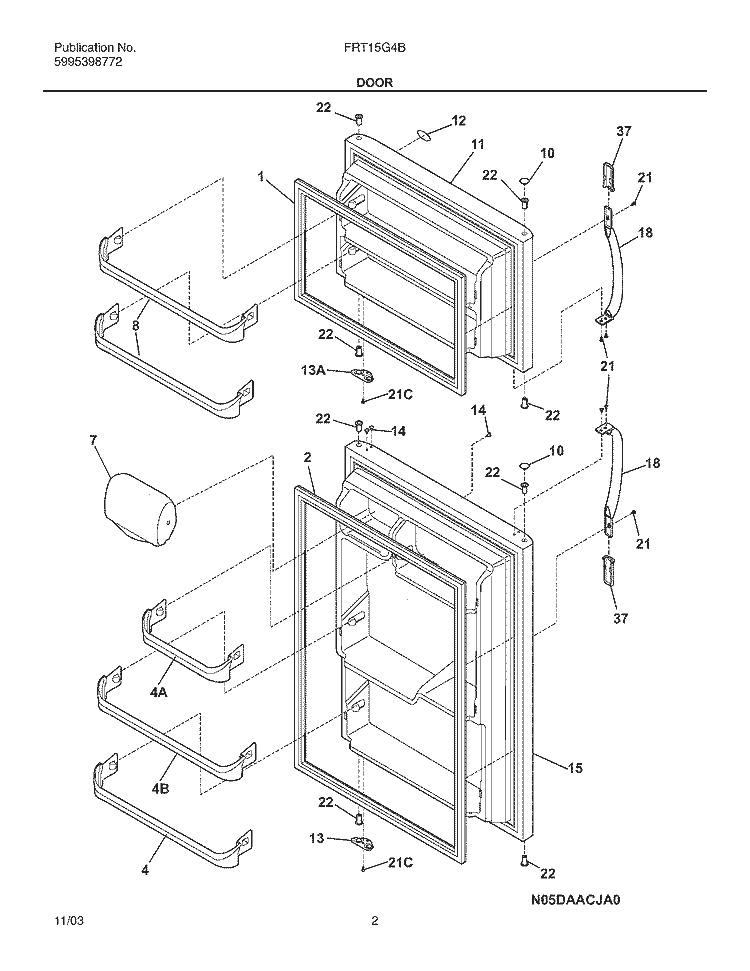 DOOR Diagram and Parts List for FRT15G4BW2  Frigidaire Refrigerator
