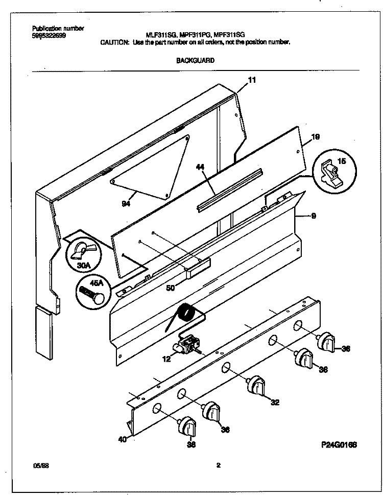 BACKGUARD Diagram and Parts List for MLF311SGDC  Frigidaire Range