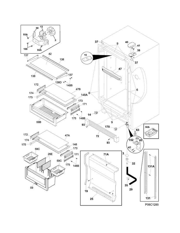 Cabinet Diagram and Parts List for E32AR85PQSA  Electrolux Refrigerator