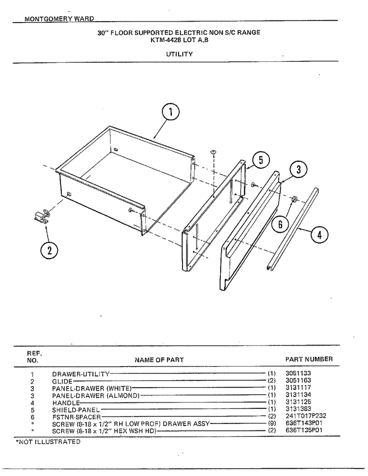 30" Floor/utility Diagram and Parts List for 4428B  Frigidaire Range