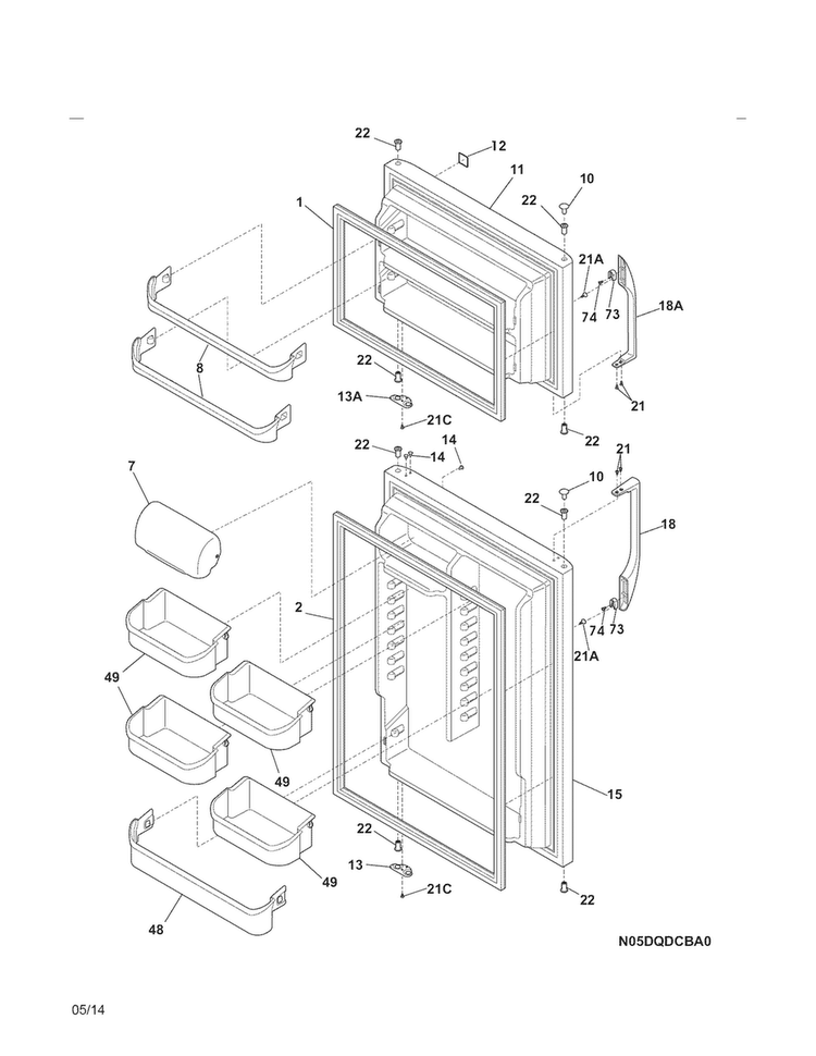 Doors Diagram and Parts List for 25362112017  Kenmore Refrigerator