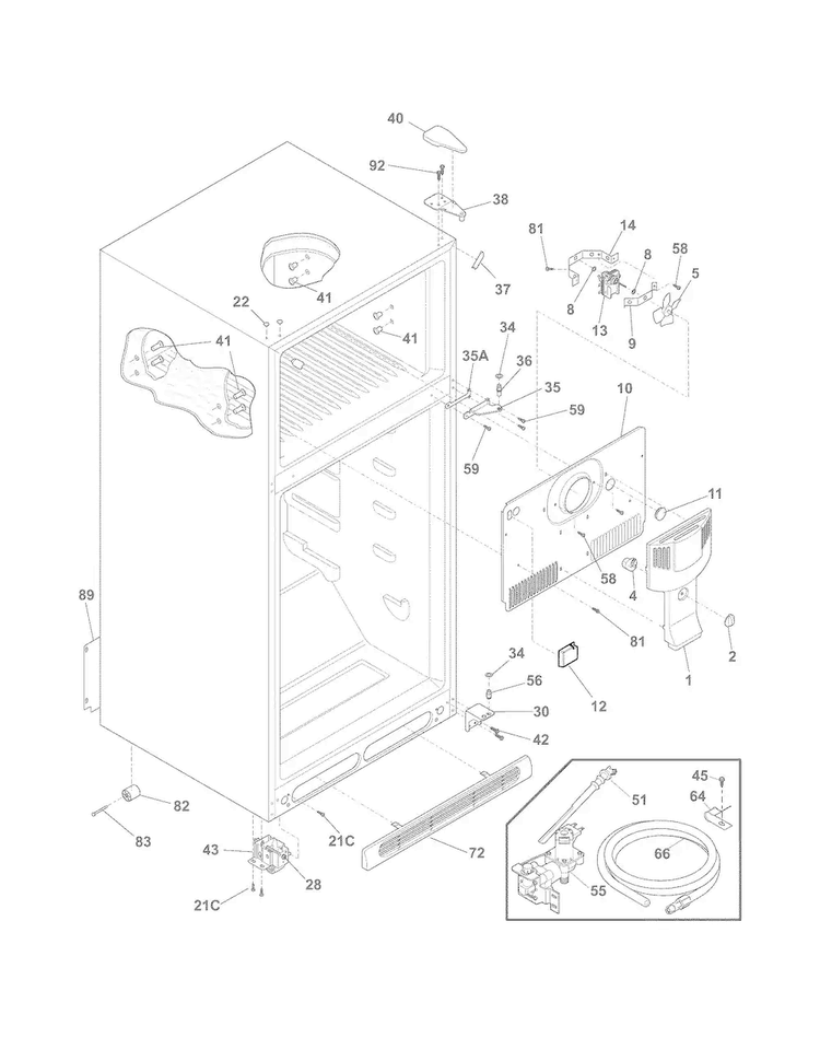 Cabinet Diagram and Parts List for LFHT2117NF5  Frigidaire Refrigerator
