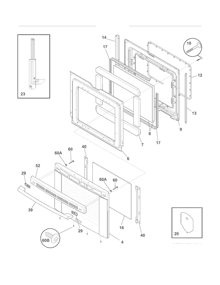 Door Diagram and Parts List for EW30IF60ISB  Electrolux Range