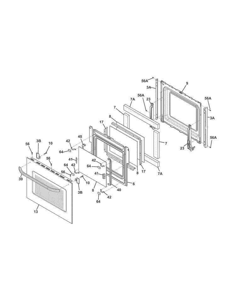 Door Diagram and Parts List for FFEW2725PSA  Frigidaire Wall Oven