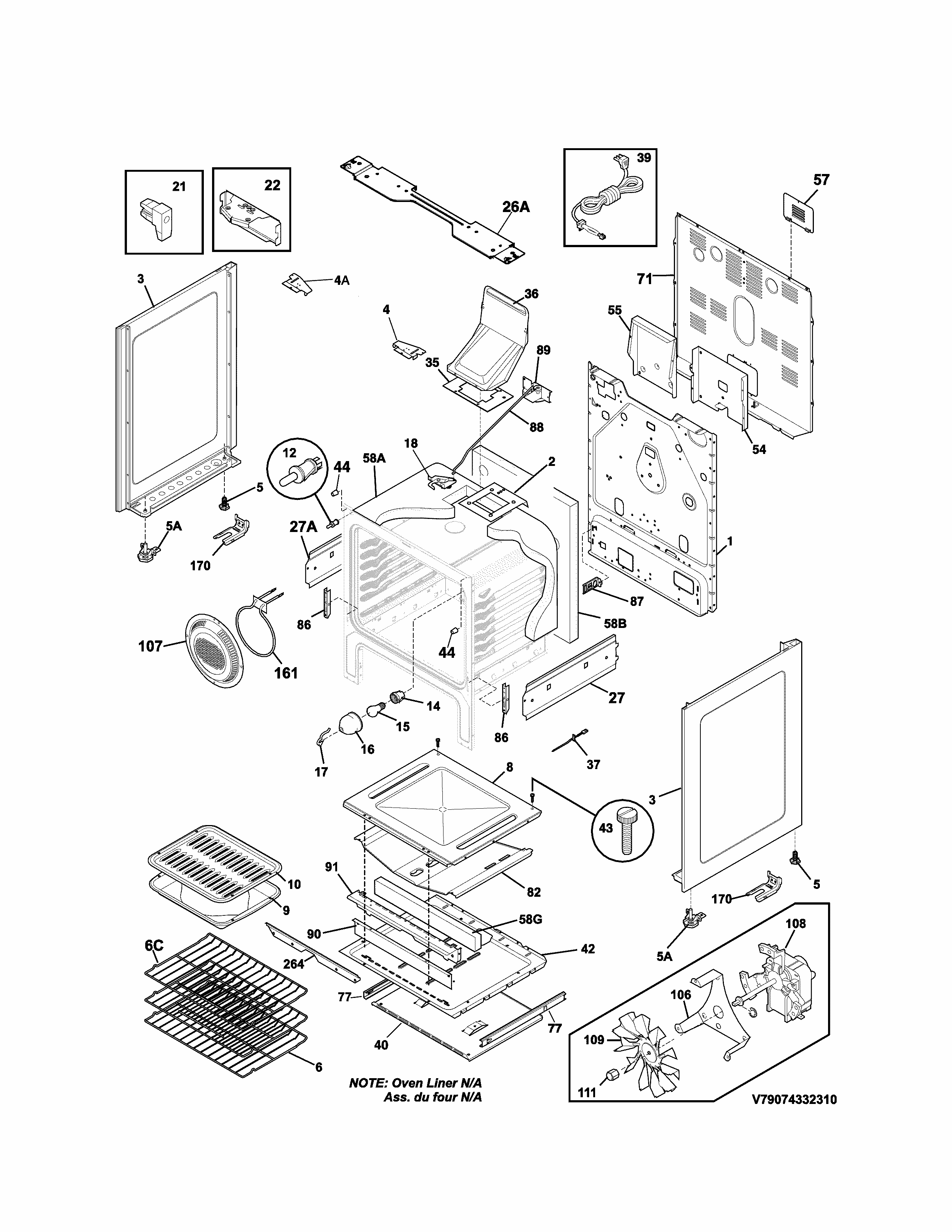 Body Diagram and Parts List for 79074343311  Kenmore Range