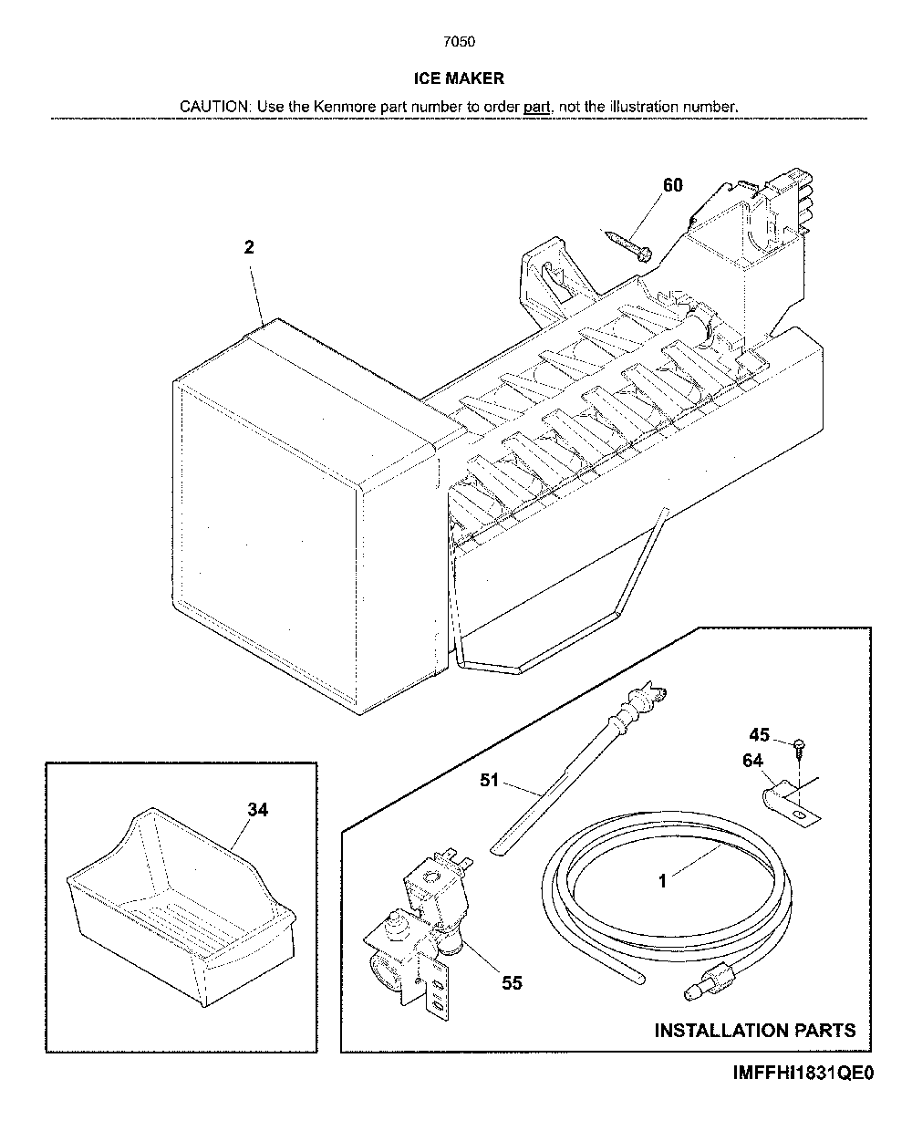 Ice maker Diagram and Parts List for 25370505617  Kenmore Refrigerator