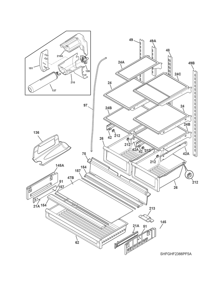 Shelves Diagram and Parts List for FGHF2366PF6A  Frigidaire Refrigerator