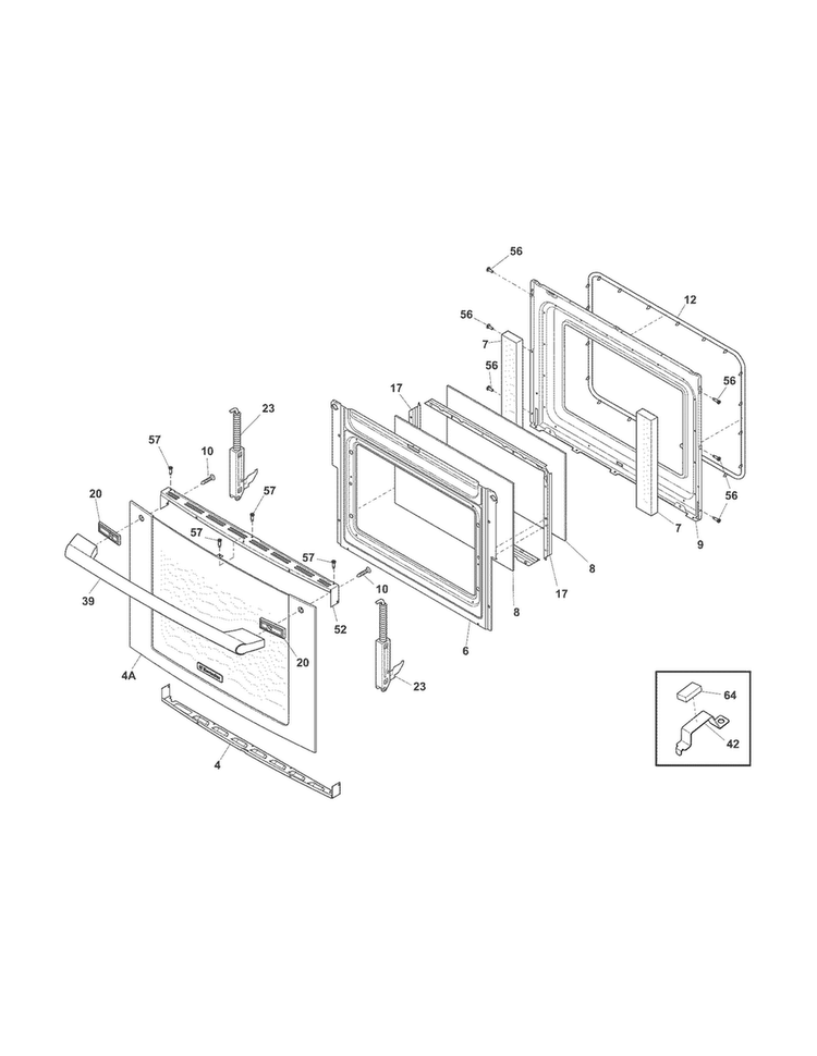 Door Diagram and Parts List for EI30EW35JS3  Electrolux Wall Oven
