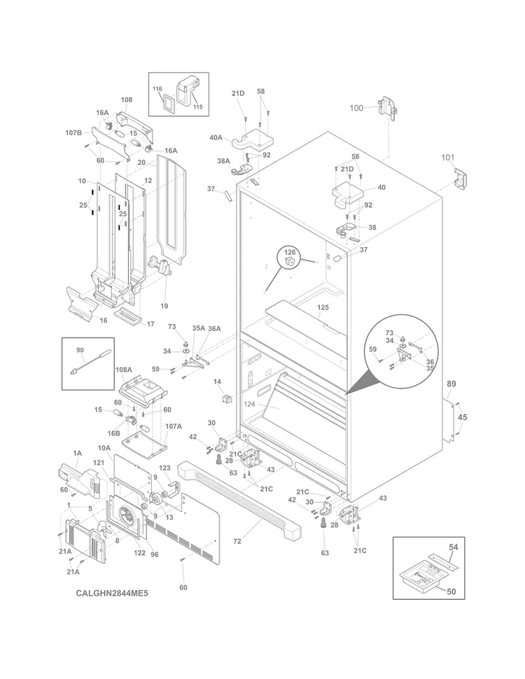 Cabinet Diagram and Parts List for FGHN2844LP8  Frigidaire Refrigerator