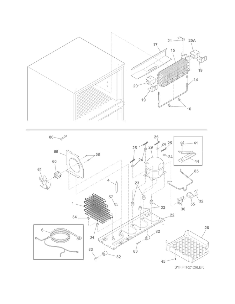 System Diagram and Parts List for FFTR2126LBK  Frigidaire Refrigerator