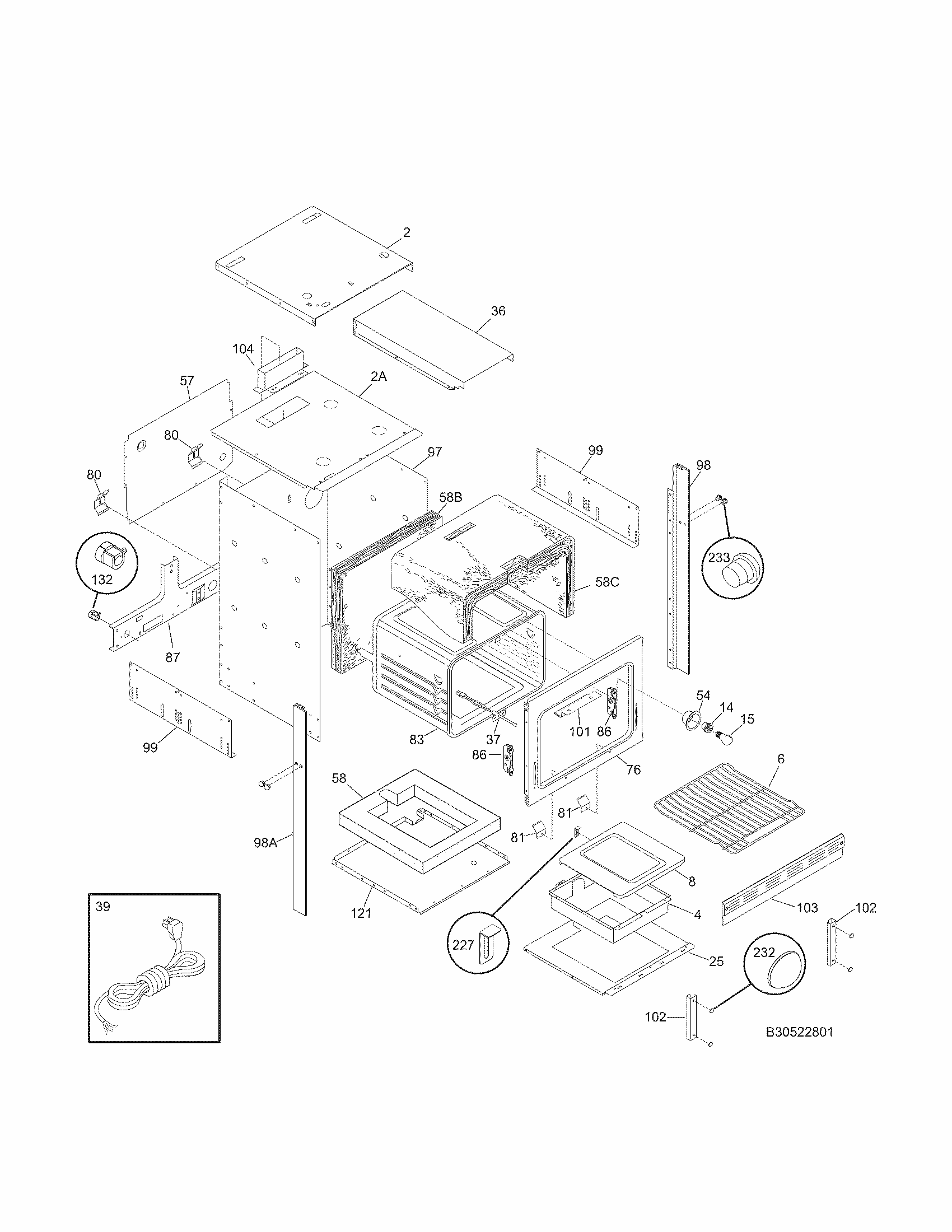 Body Diagram and Parts List for 79030529801  Kenmore Wall Oven
