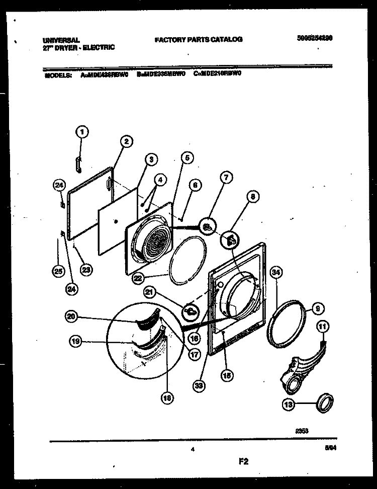 DOOR PARTS Diagram and Parts List for MDE436RBW0  Tappan Dryer