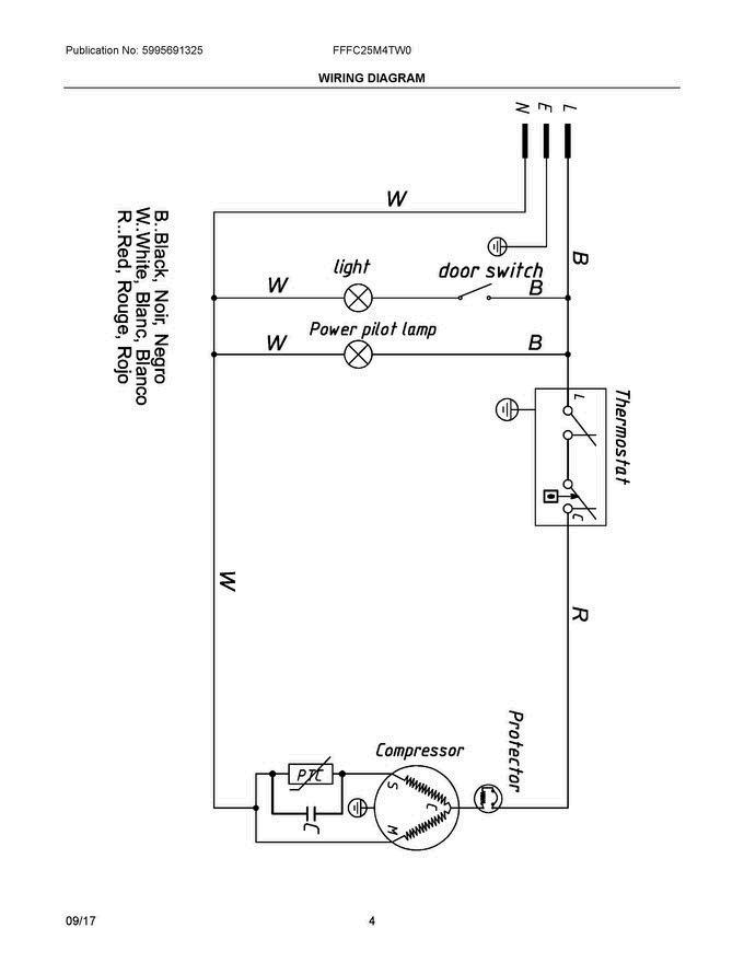 03 - Wiring Diagram Diagram and Parts List for FFFC25M4TW0  Frigidaire Freezer