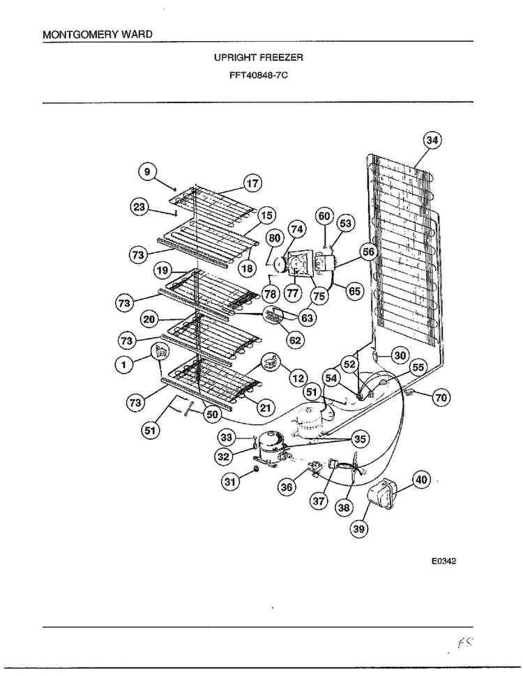 Upright Freezer Page 5 Diagram and Parts List for 40848-7C  Frigidaire Freezer