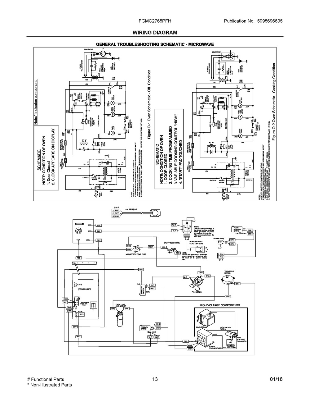Wiring Diagram Diagram and Parts List for FGMC2765PFH  Frigidaire Microwave Oven Combo
