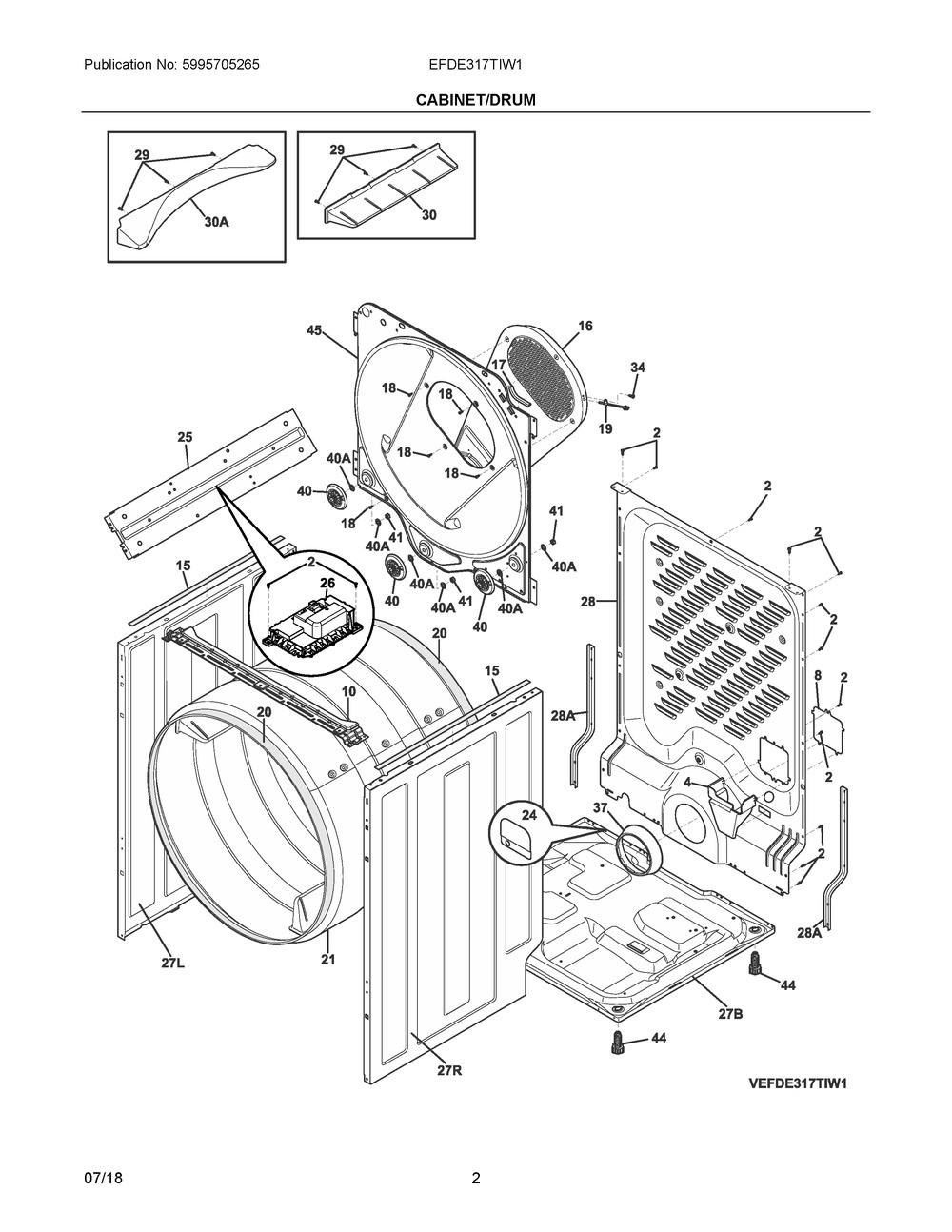 Cabinet/drum Diagram and Parts List for EFDE317TIW1  Frigidaire Dryer