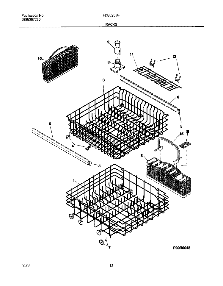 RACKS Diagram and Parts List for FDBL955BS0  Frigidaire Dishwasher