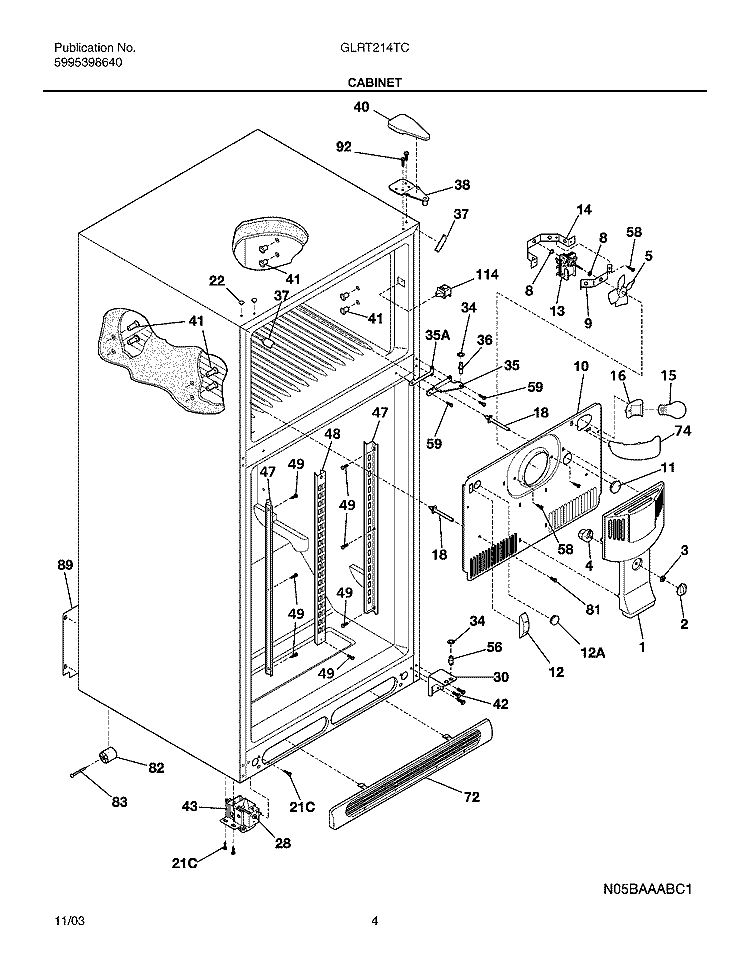 CABINET Diagram and Parts List for GLRT214TCB1  Frigidaire Refrigerator