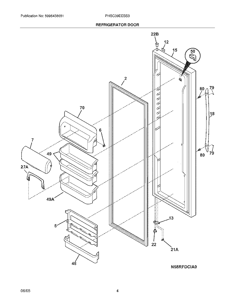 REFRIGERATOR DOOR Diagram and Parts List for PHSC39EESS3  Frigidaire Refrigerator