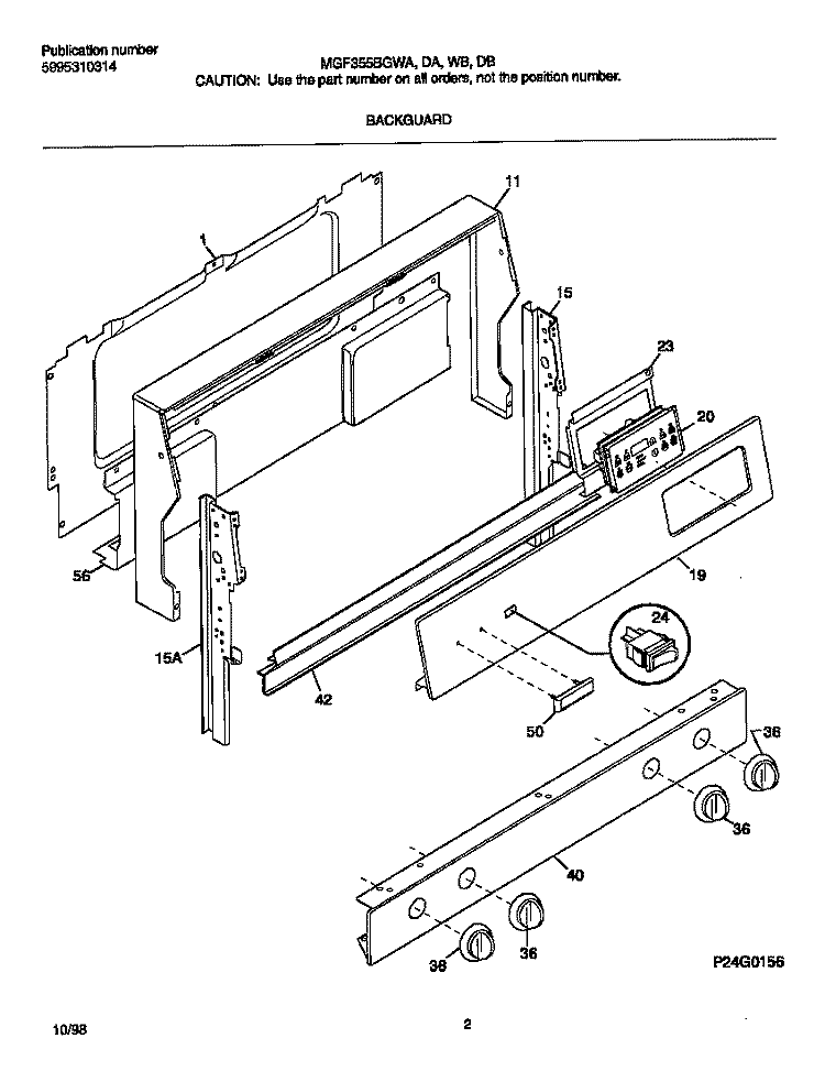 BACKGUARD Diagram and Parts List for MGF355BGDB  Frigidaire Range