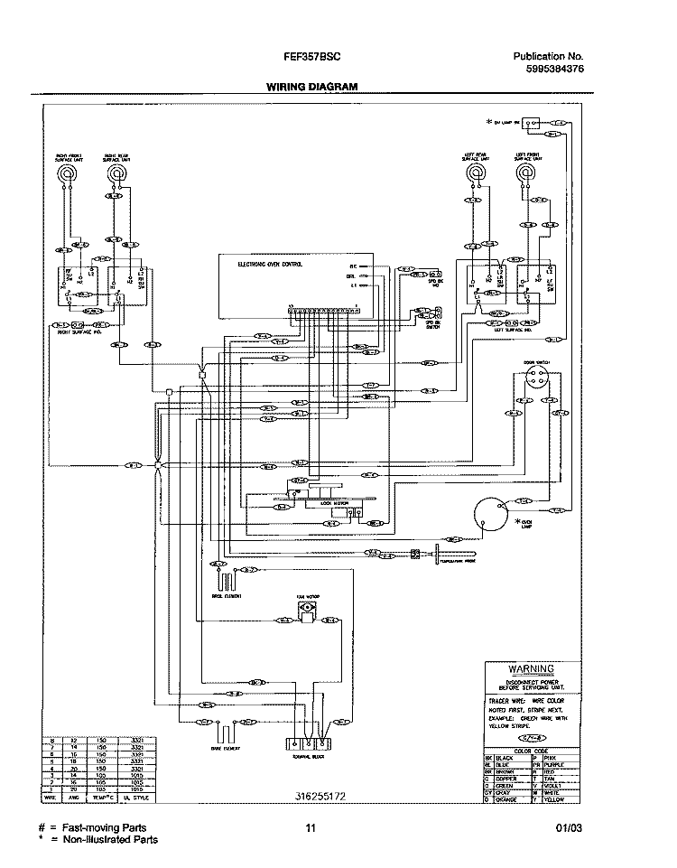 WIRING DIAGRAM Diagram and Parts List for FEF357BSC  Frigidaire Range