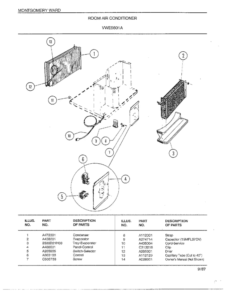 Room Air Conditioner Page 2 Diagram and Parts List for 5601A  Frigidaire Air Conditioner