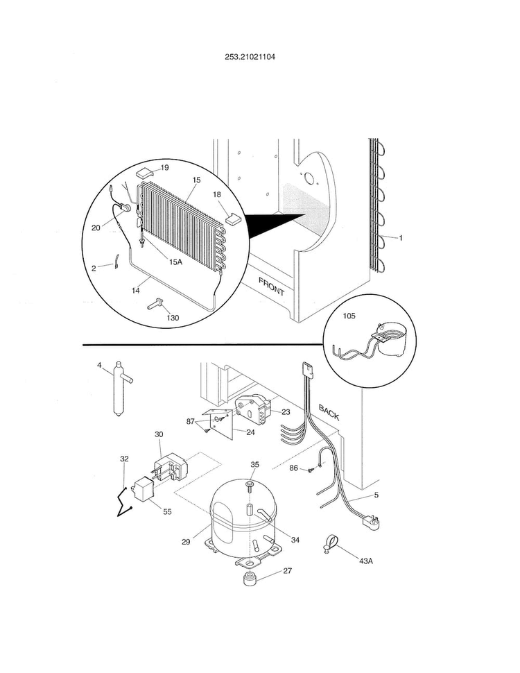 System Diagram and Parts List for 25321021104  Kenmore Freezer