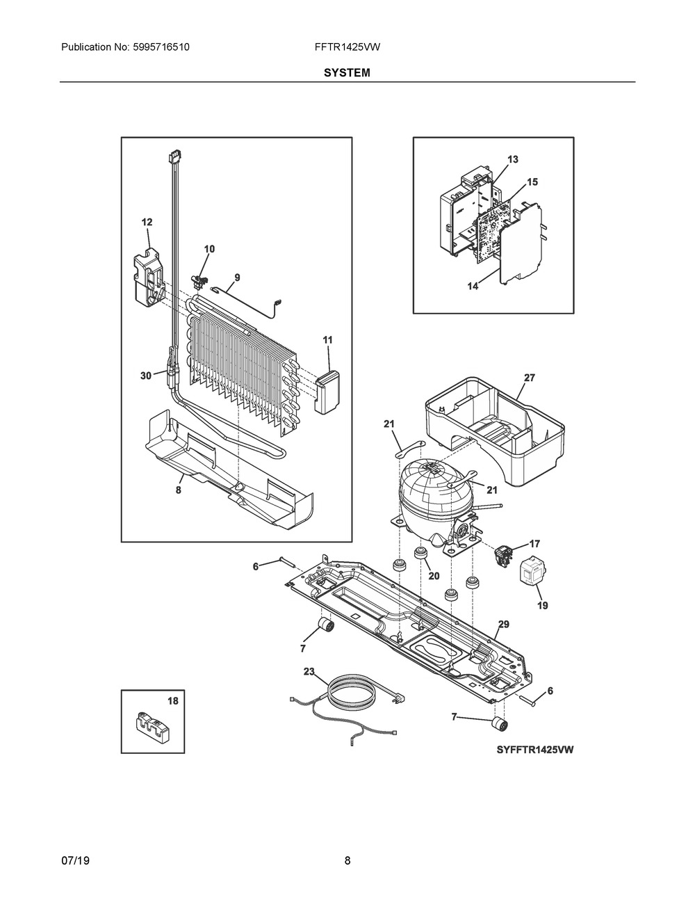 System Diagram and Parts List for FFTR1425VW  Frigidaire Refrigerator