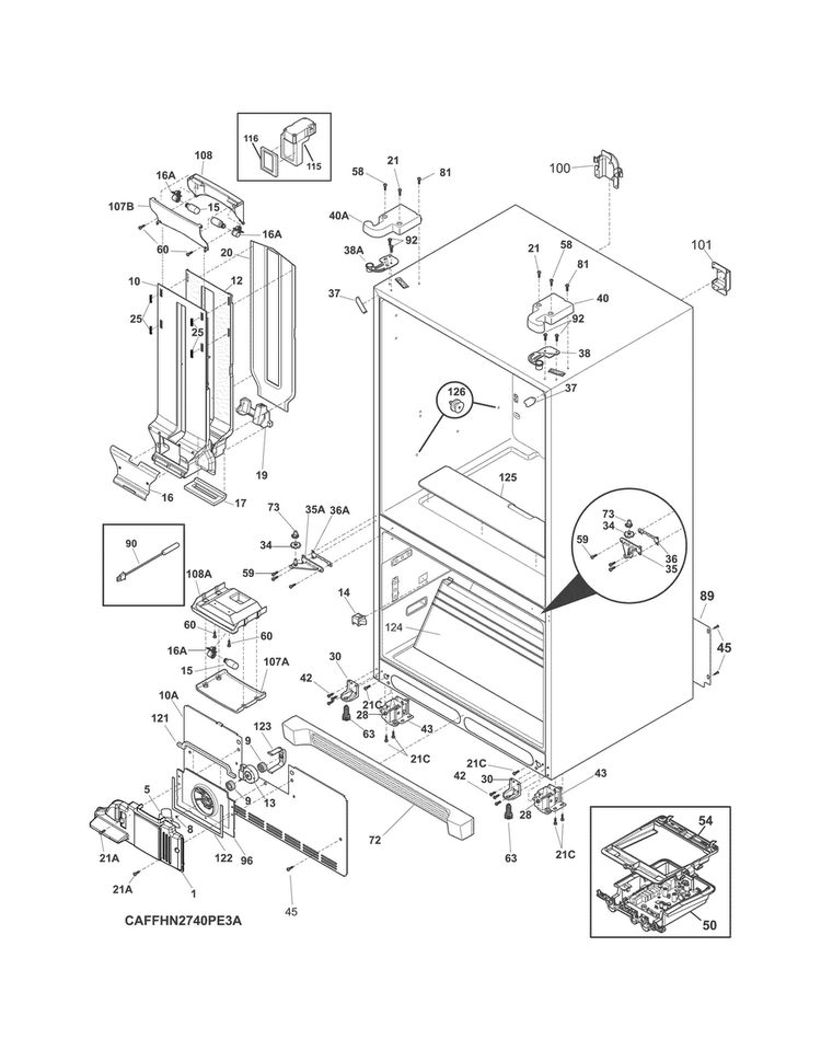 Cabinet Diagram and Parts List for FFHN2740PE3A  Frigidaire Refrigerator