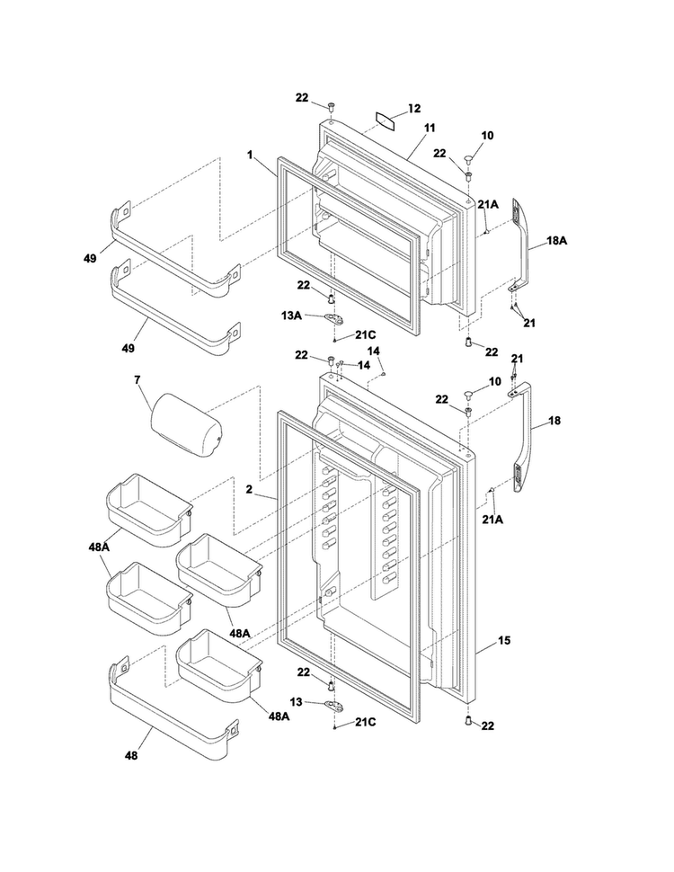 Door Diagram and Parts List for CFHT1843PS2  Frigidaire Refrigerator