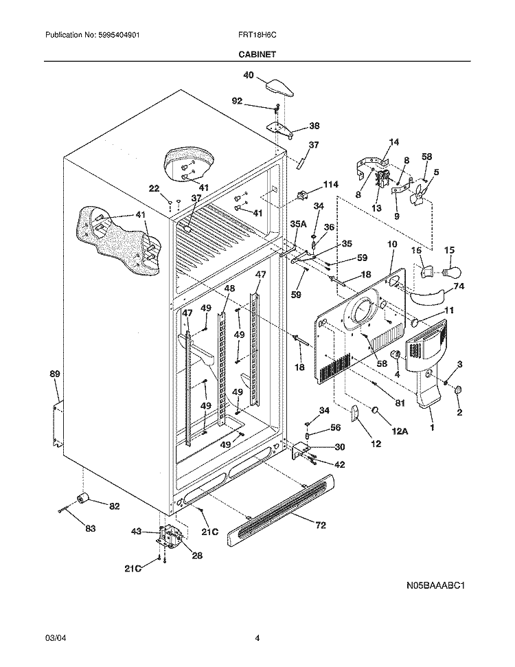 CABINET Diagram and Parts List for FRT18H6CQ5  Frigidaire Refrigerator