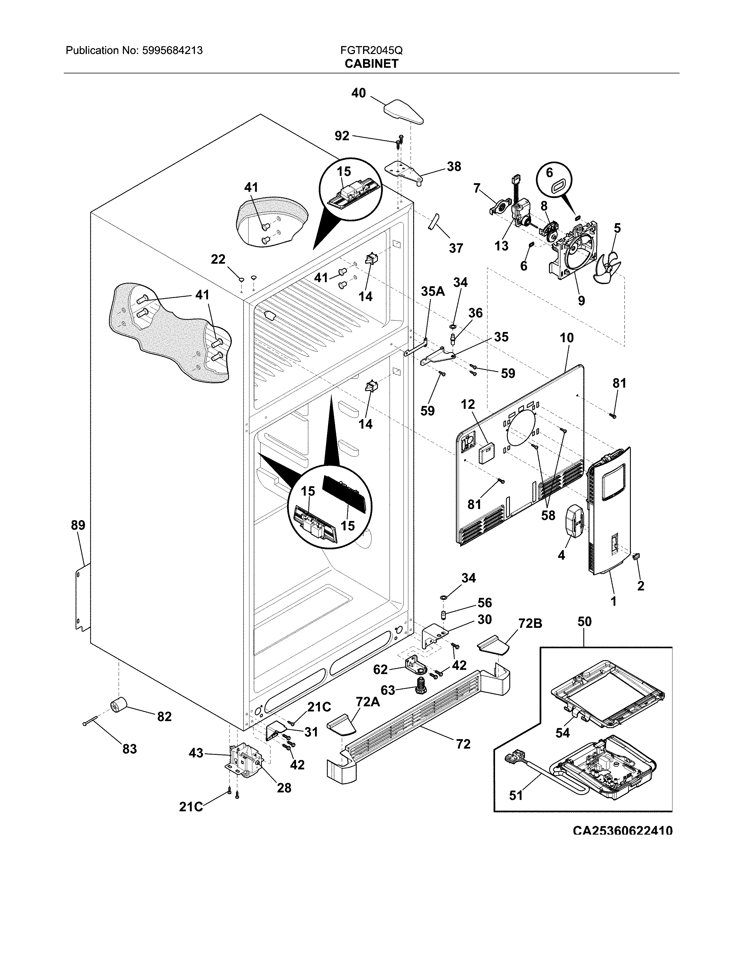 Cabinet Diagram and Parts List for FGTR2045QP2  Frigidaire Refrigerator