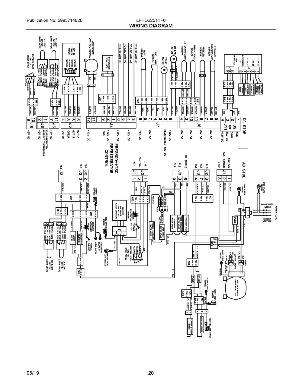 Wiring Diagram Diagram and Parts List for LFHD2251TF6  Frigidaire Refrigerator