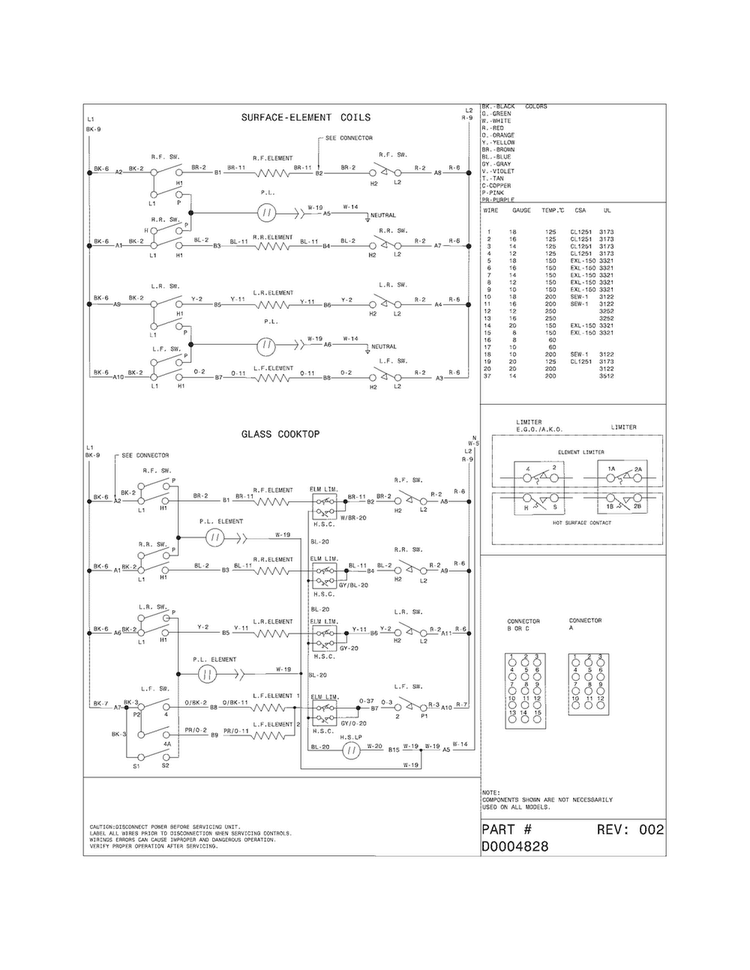 Wiring Diagram Diagram and Parts List for FFES3015PWC  Frigidaire Range