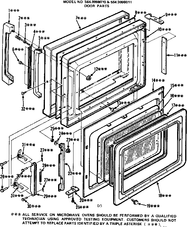 Door Parts Diagram and Parts List for 5649998010  Kenmore Microwave