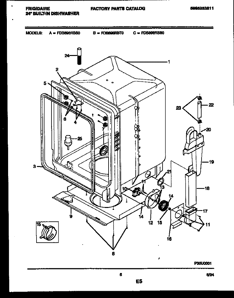 TUB AND FRAME PARTS Diagram and Parts List for FDB898RBB0  Frigidaire Dishwasher